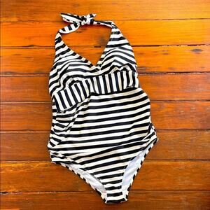 Motherhood striped V-neck maternity one piece swimsuit sz S